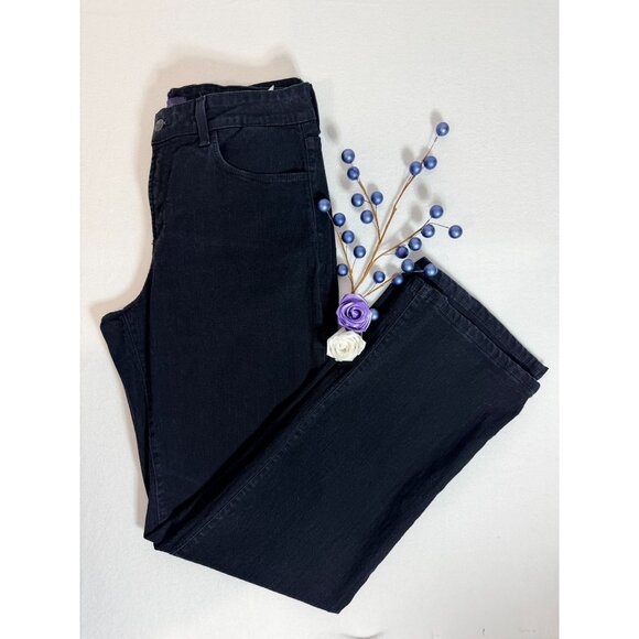 NYDJ Denim - NYDJ Womens Black Straight-Leg Jeans With Rhinestone Back Pockets Size 8 Made In